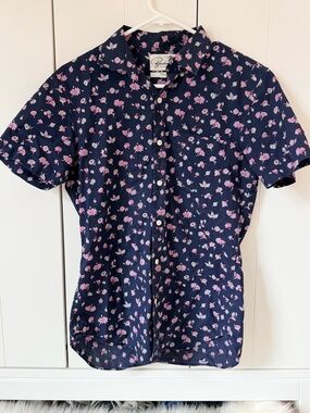Bonobos Riviera Tailored Fit Floral Short Sleeve Shirt Navy Pink Small Short